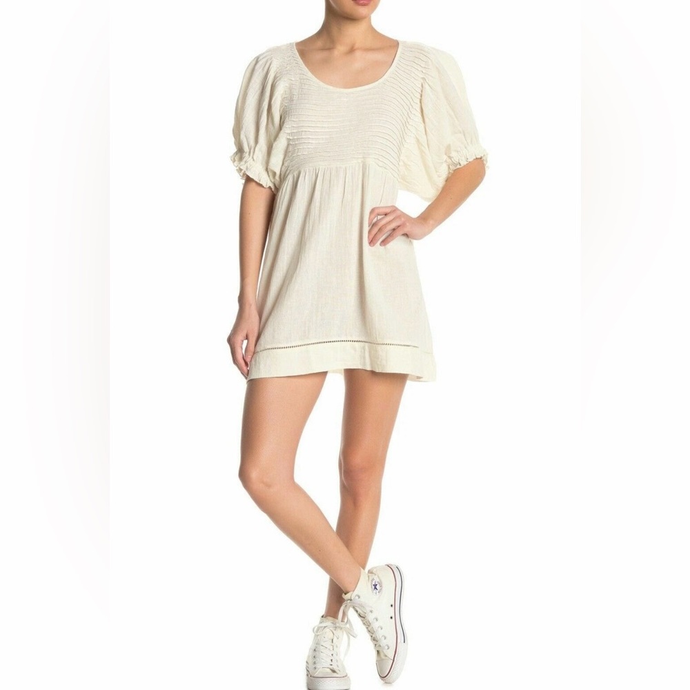 Free People Women's Elsie Puff Sleeve Baby Doll Dress in White Combo Size M